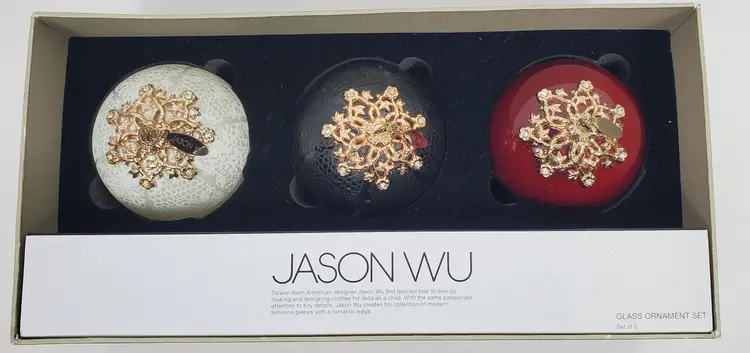 Jason Wu Set of 3 Beautifully decorated Glass Ornaments