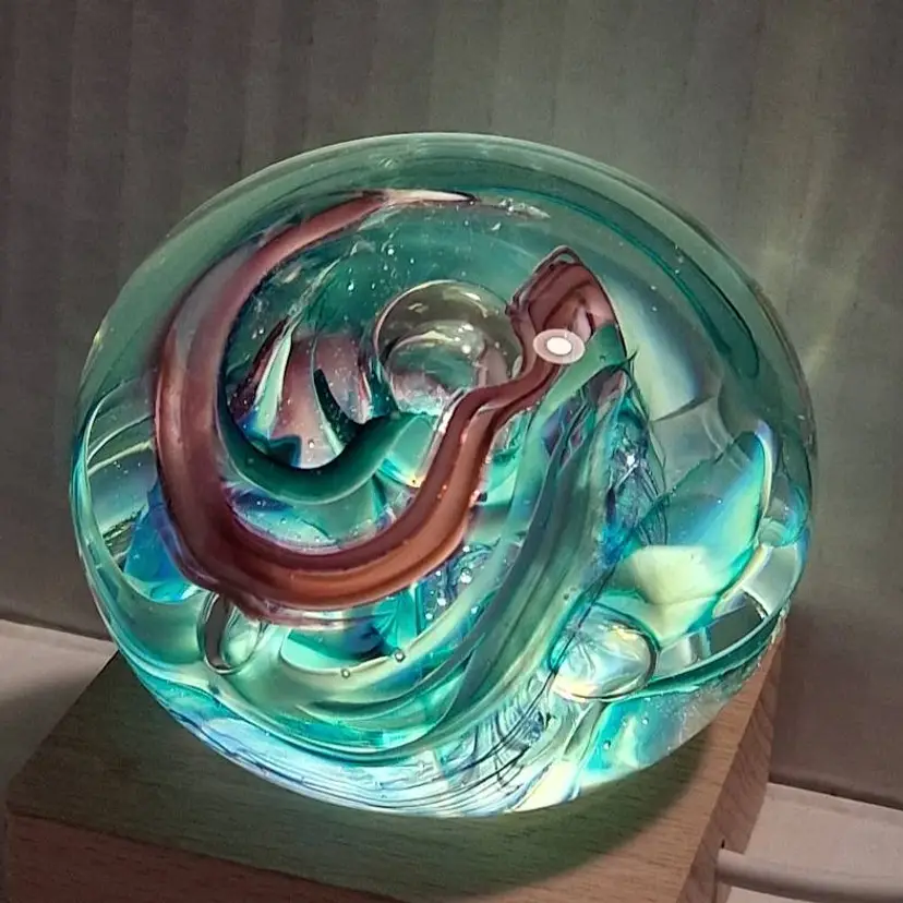 ROLLIN BODLEY 1992 Gorgeous Rare Dichroic Paperweight, Pinks, Blues and Just YUM! lol
