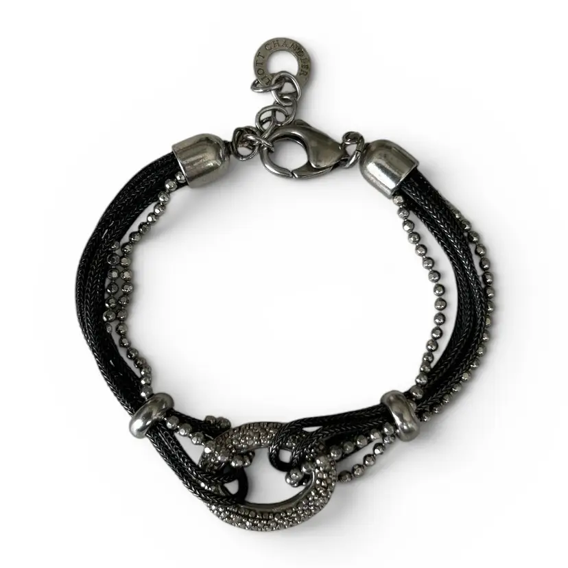Multi Strand Beaded Silver Tone Bracelet with Lobster Claw Clasp