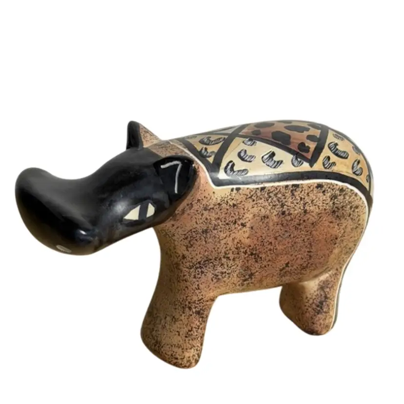Vintage Hippopotamus Figurine  Kenyan Polished Soapstone Hippo Hand Carved & Hand Painted 
2-1/2” T x 4” L x 1-1/2” W