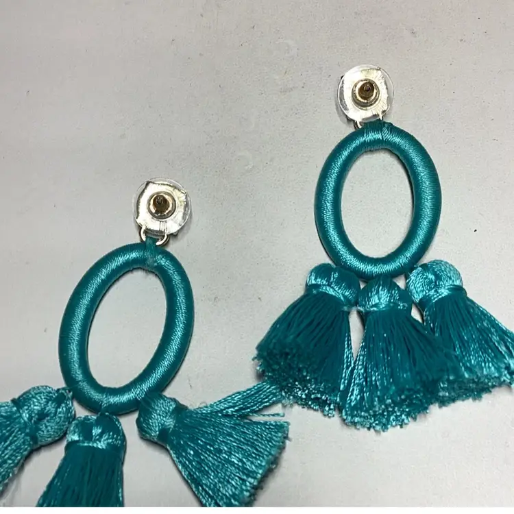 Tassel Pierced Earrings With Stone - 2.5” Modern Style