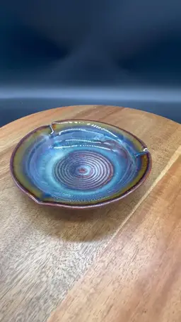 Vintage Bill Campbell Art Pottery Hand-Thrown Ashtray/Dish, MCM, Blues and Browns