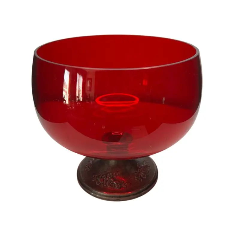 #01 Vintage Gorham Weighted Sterling Silver And Ruby Red Glass Pedestal Bowl 
6 1/4x6 1/4