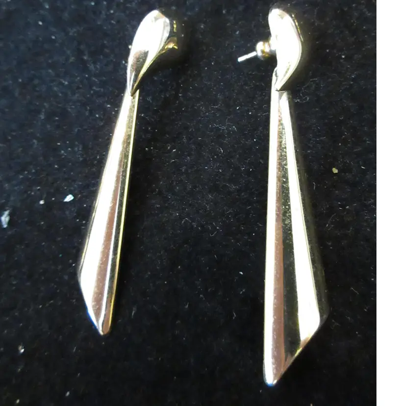 Vintage 1990s Gold Tone Metal Abstract Design Dangle Earrings with Post Backs - 2 Inches Long