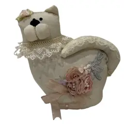 Cute Off White Soft Cat With Lace - Made Of Material