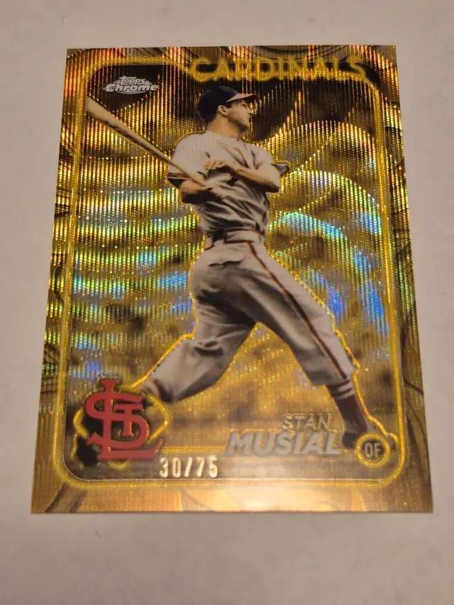Stan Musial 2024 Topps Chrome Gilded Gold Wave /75 #103 Cardinals
