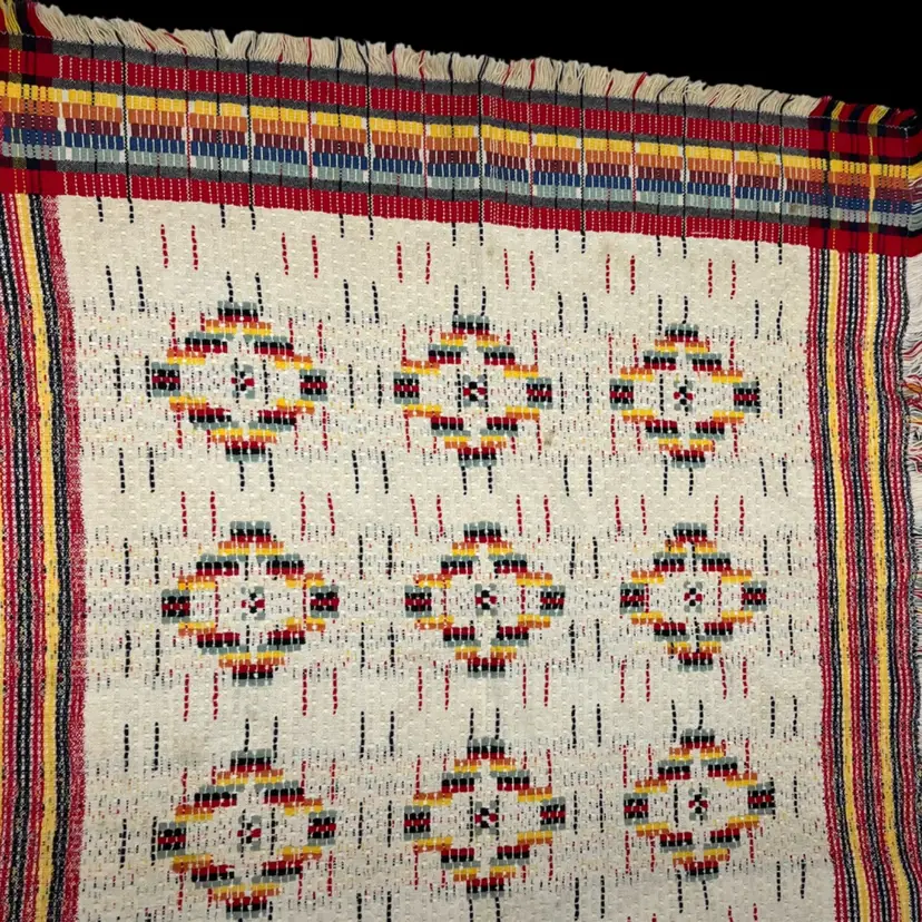 Mexican Handwoven Tablecloth or BoHo Geometric Overshot Throw