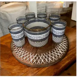 VTG 1950s Jeanette Glass Patrician Ice Bucket 6 High Ball Glasses Greek Roman Chariot