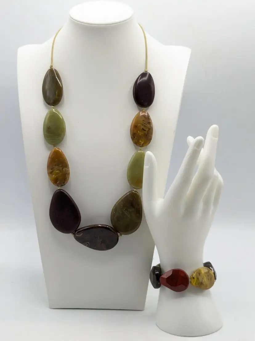 Chunky Earth Tone Resin Bead Necklace and Bracelet Set