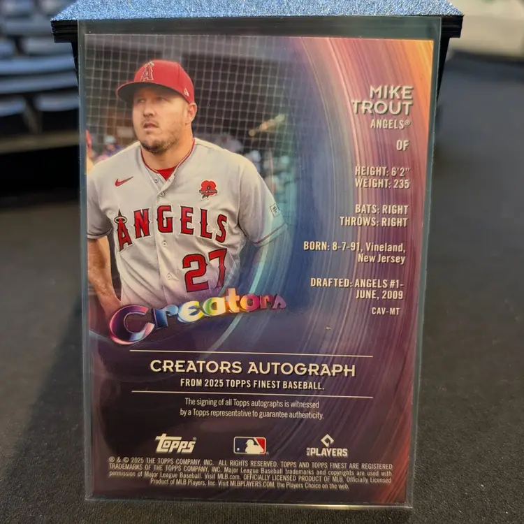 2025 Topps Finest Creators Mike Trout Orange Refractor Auto 2/25 - Los Angeles Angels - cw113
