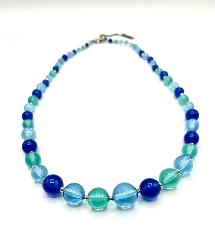 Lucite Blue Bead Necklace 