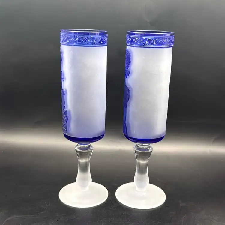 Vintage 1980’s Cameo Cylindrical Glasses - Alphonse  Mucha FS Czech Republic