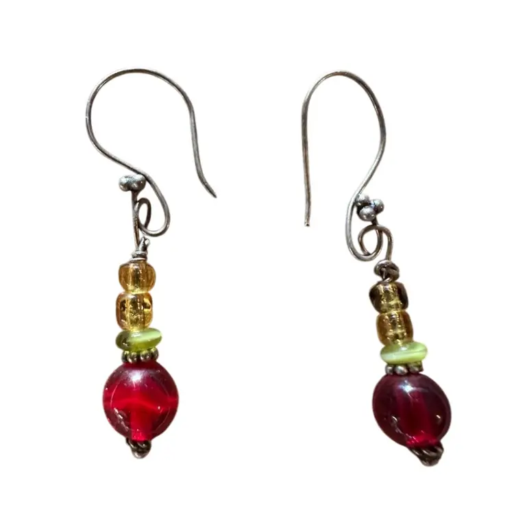 Red And Green Art Glass Earrings