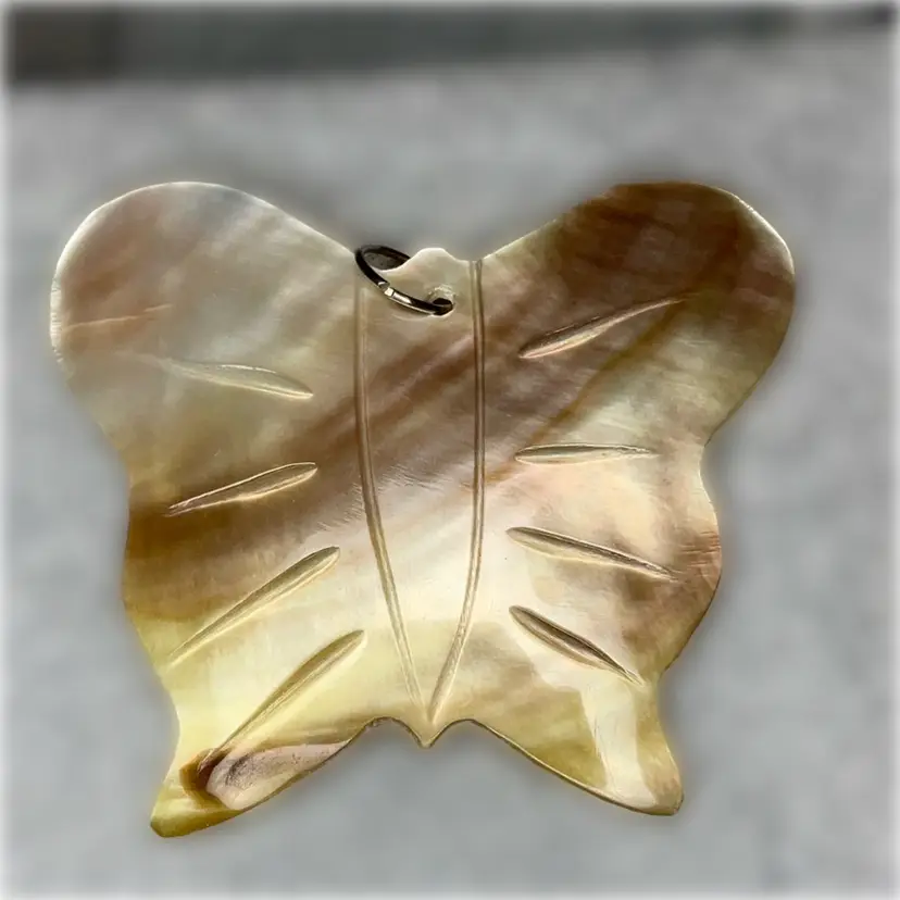 Mother Of Pearl 1 1/2” Hand Carved Butterfly Pendant