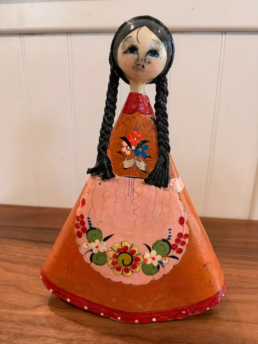 Paper Mache Lady With Flowers - 12” Tall