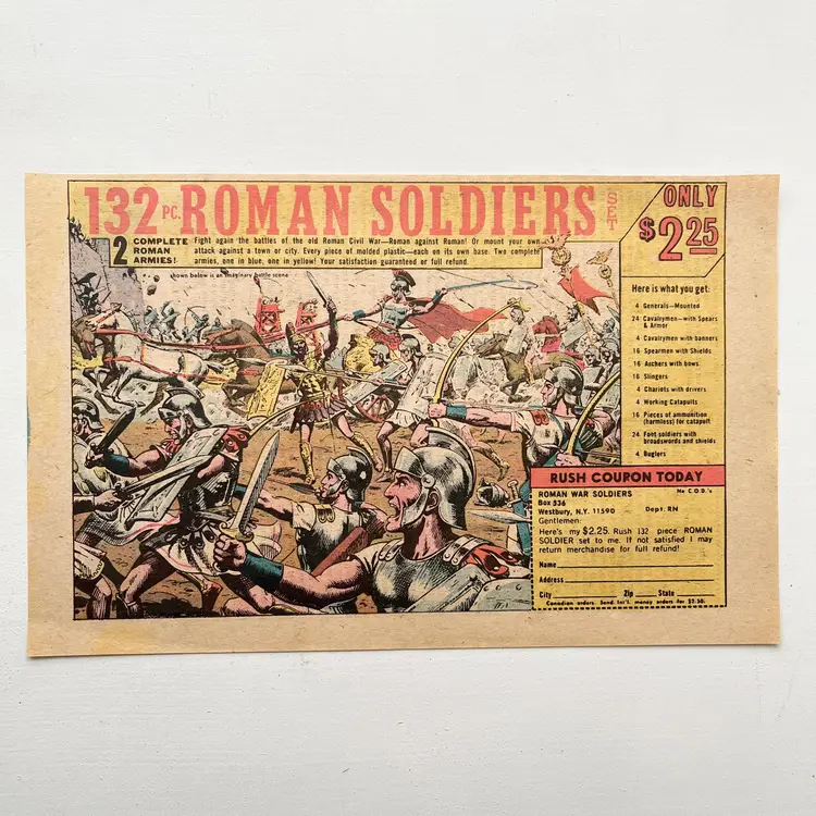 Roman Soldiers Set Army Men Toys Print Ad Civil War Battle Scene Vintage 1970s