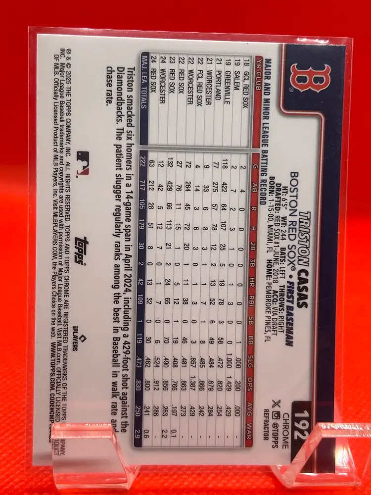 Triston Casas - 2025 Topps Chrome Refractor Boston Red Sox