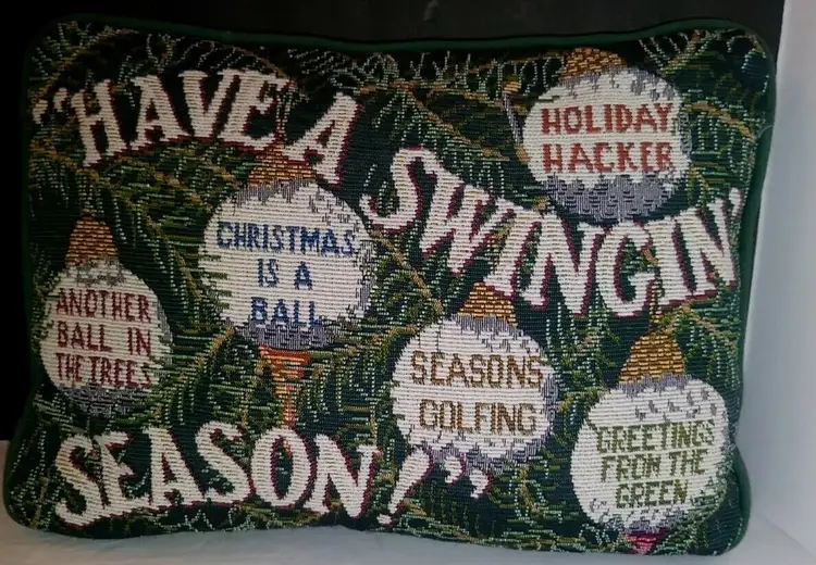 Golf Vintage Christmas "HAVE A SWINGIN SEASON" Sport  Decorative GreenPillow