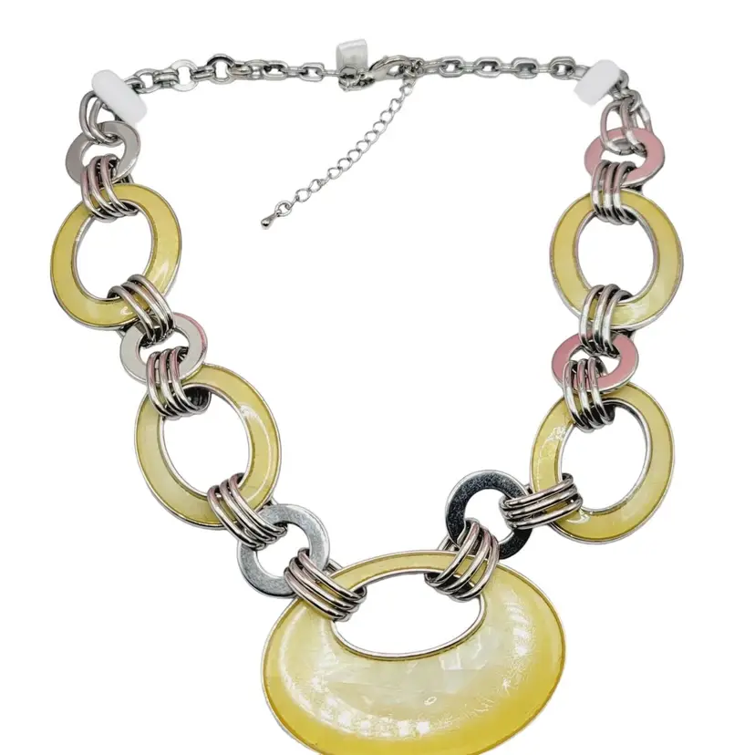 Vintage Designer LIA SOPHIA Golden Yellow Enamel 23.5” STATEMENT Necklace