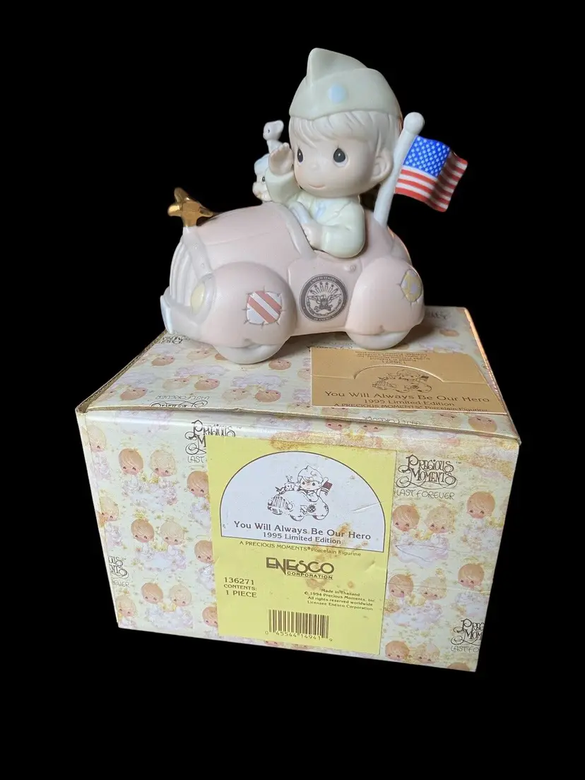 Precious Moments “You Will Always Be Our Hero” Uniform Car American Flag LE 1995