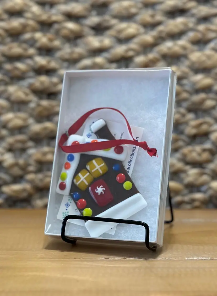 Fused Glass Gingerbread House Christmas Ornament - Colorful - Handmade
