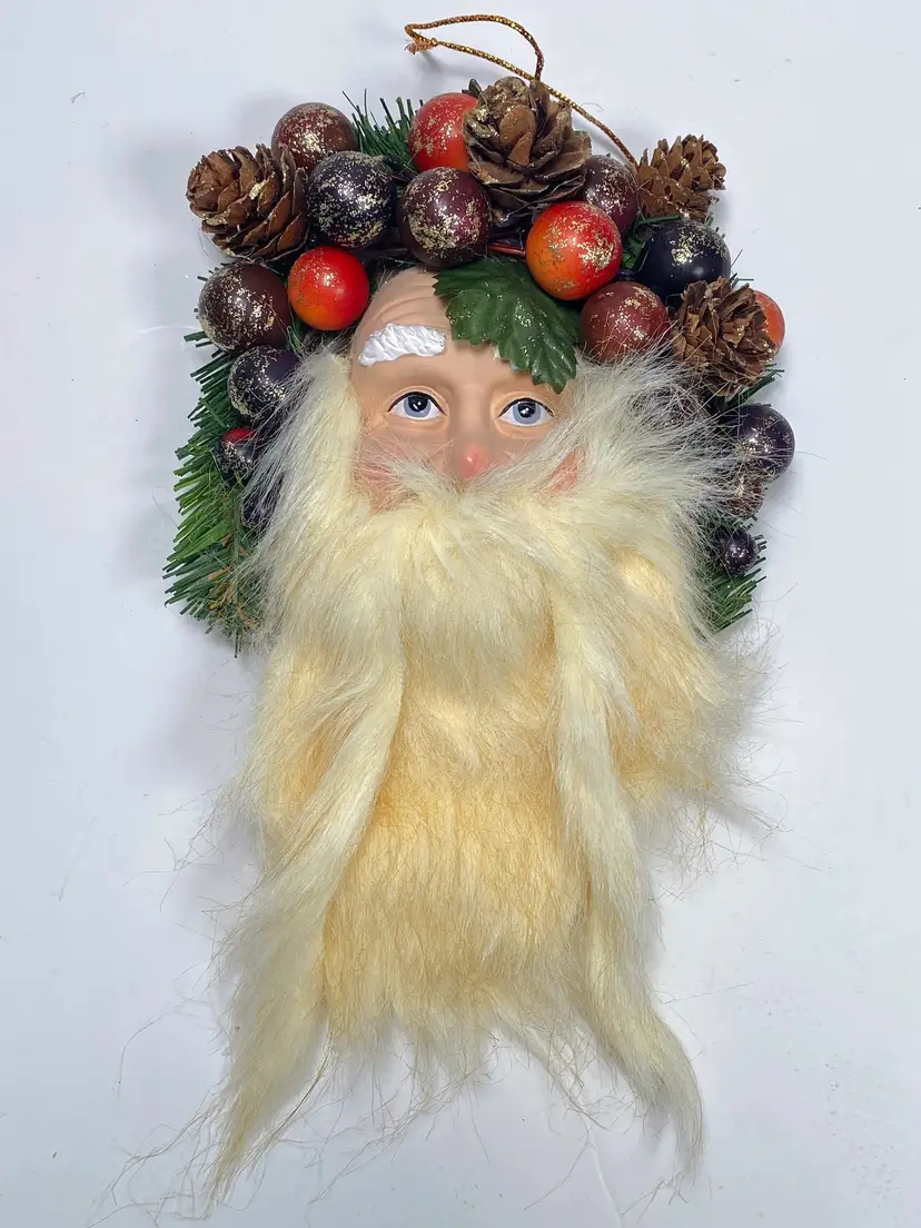 VTG Woodland Old World Santa Face Christmas Ornament Victorian 9"
