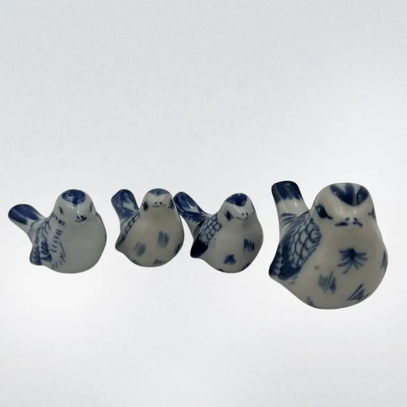 4 Blue And White Porcelain Birds