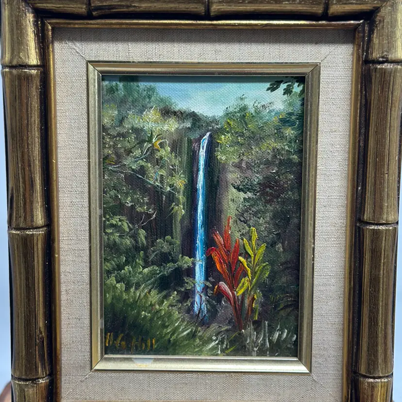 Original Oil Painting Framed Akaka Falls Hawaii Howard G Hill Artist Signed