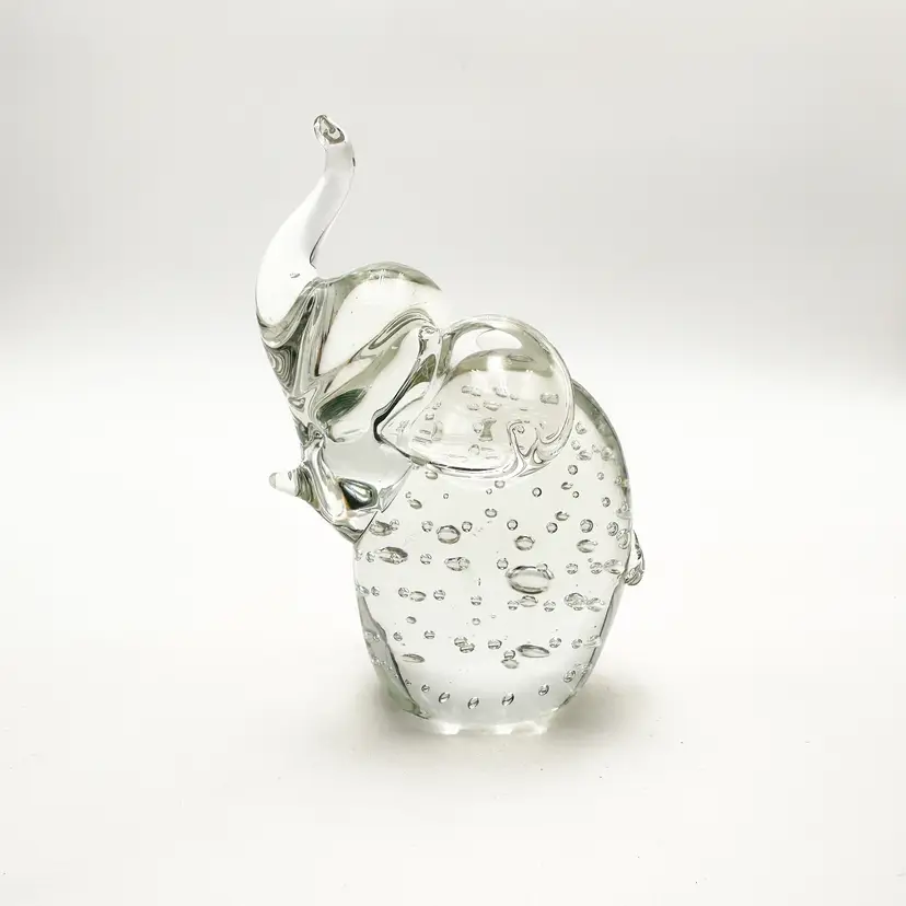 Art Glass Paperweight Clear Elephant 4" H x 3" L x 2.5" W