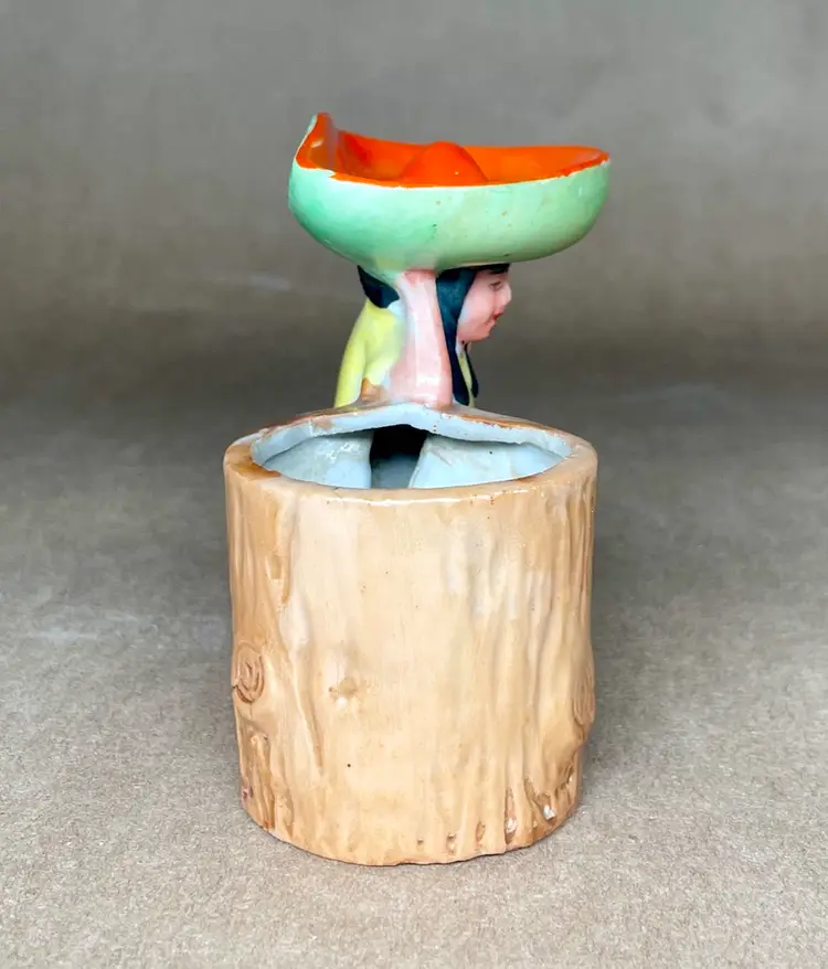 Collectible Ceramic Girl with Sombrero Toothpick Holder Mini Ceramic Planter Red Letter JAPAN