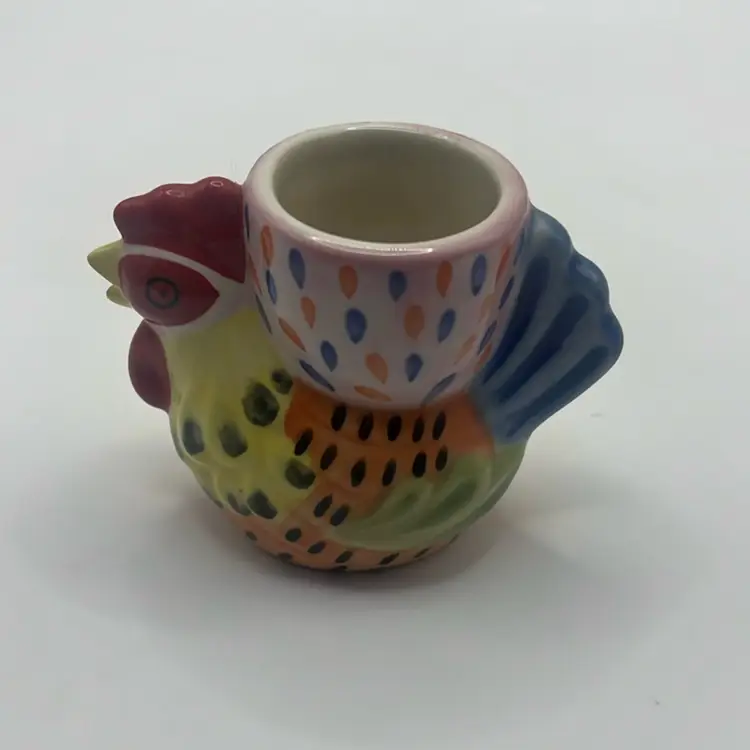 Pfaltzgraph Secrets Of Pistoluet Rooster Egg Cup Or Toothpick Holder, 3” Tall x 3-1/2” Wide
