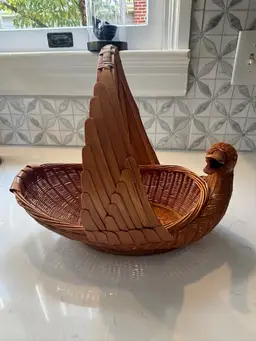 Vintage Rattan Goose Basket With Wings