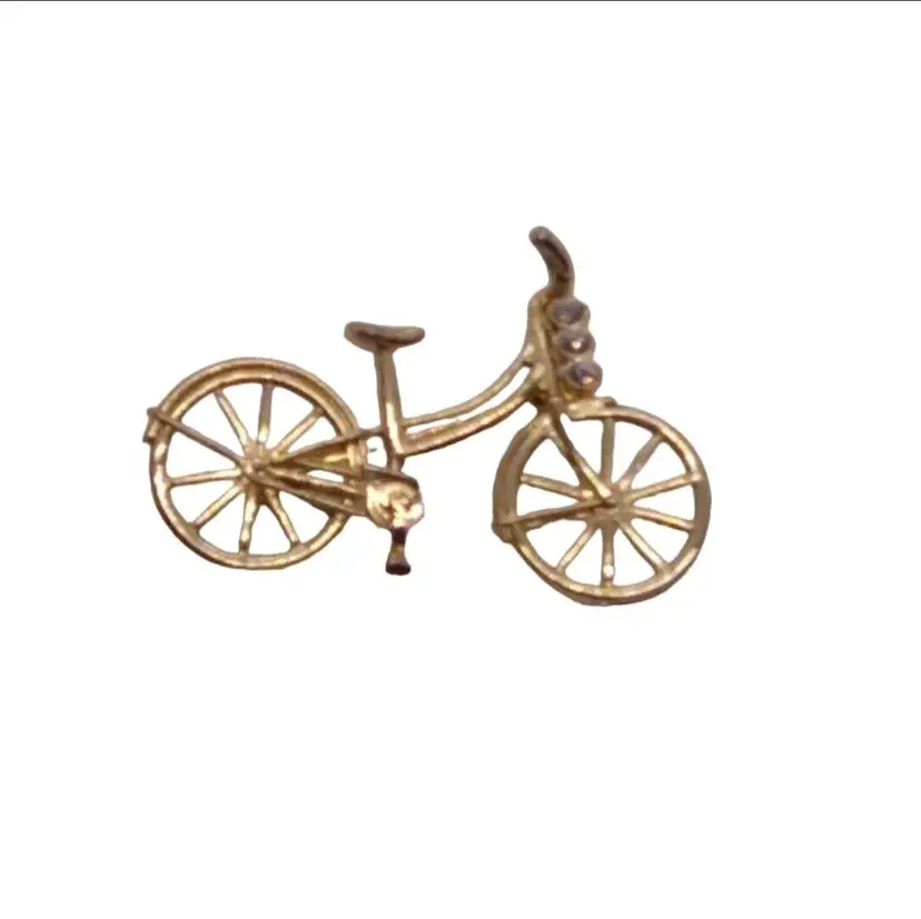 Vintage Bicycle Brooch Gold Tone with Clear Rhinestones