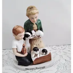 Retired Norman Rockwell Limited Edition Figurine Boy and Puppies