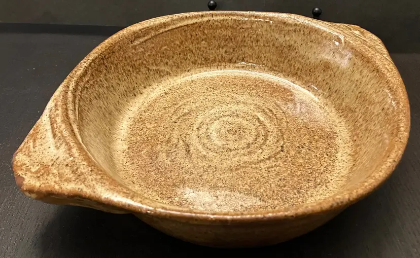 Studio Pottery Redware Brown Glazed Casserole Pan Plate with Handles