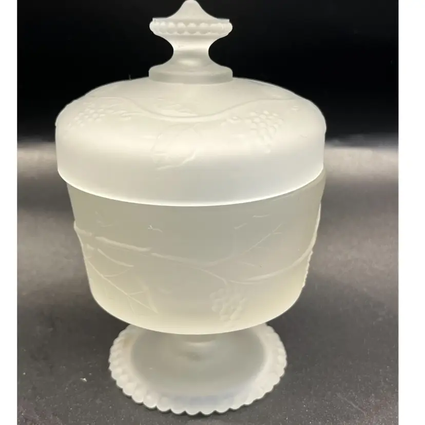 Frosted/Satin Glass Footed- Vanity Dresser Lidded Powder Jar 5"