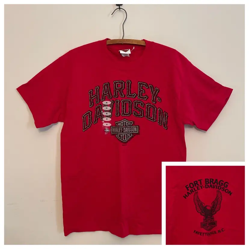 NEW Harley Davidson Fort Bragg NC T-shirt Red Double Sided Eagle Military Size L