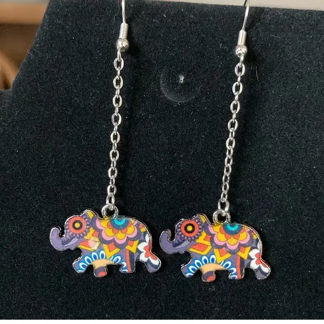 Elephant Fish Hook Earrings! Handmade By Me! 2 1/4” Drop!