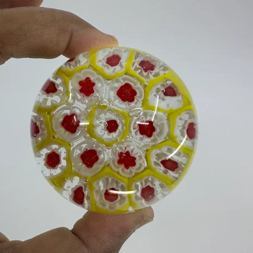 Yellow Millefiori Small Paperweight 2.5”