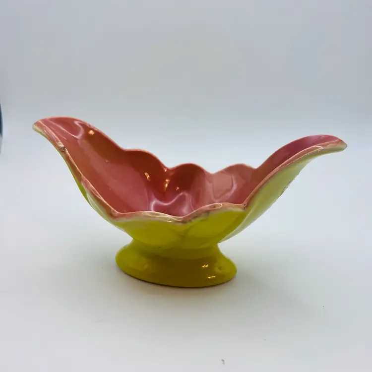 Midcentury Yellow And Salmon Pink Ceramic Small Planter Dish 2.75”x 5.5” READ