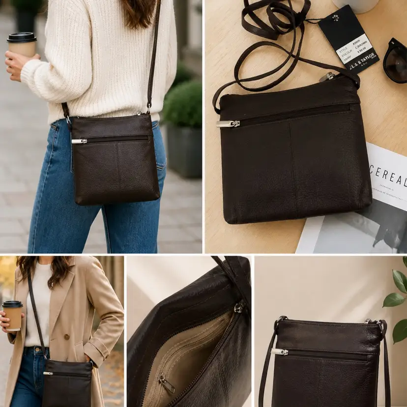 $68 Paul & Taylor Leather Small Crossbody Brown