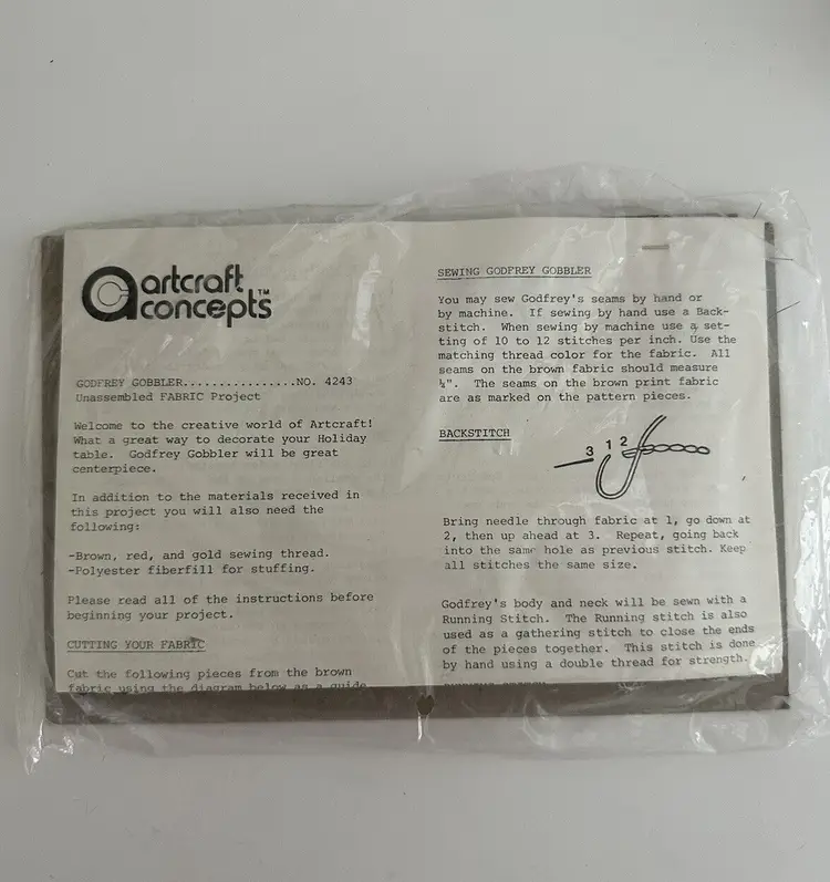 Thanksgiving Turkey Sewing Kit Godfrey Gobbler Artcraft Concepts Fabric Project