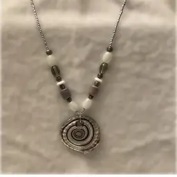 Vintage Glass And Porcelain Beaded Necklace with Dichroic Glass Infinty Symbol Pendant