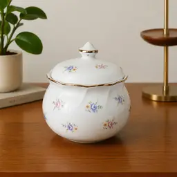 Vintage Made in Japan Covered Trinket Dish Pink Blue Floral Gold Trim Cottage Shabby Chic Sugar Bowl Planter