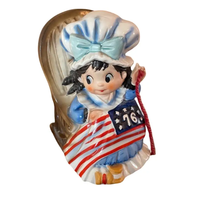 #01 Vintage Ceramic Betsy Ross Musical Rocking Chair Plays Yankee Doodle Dandy