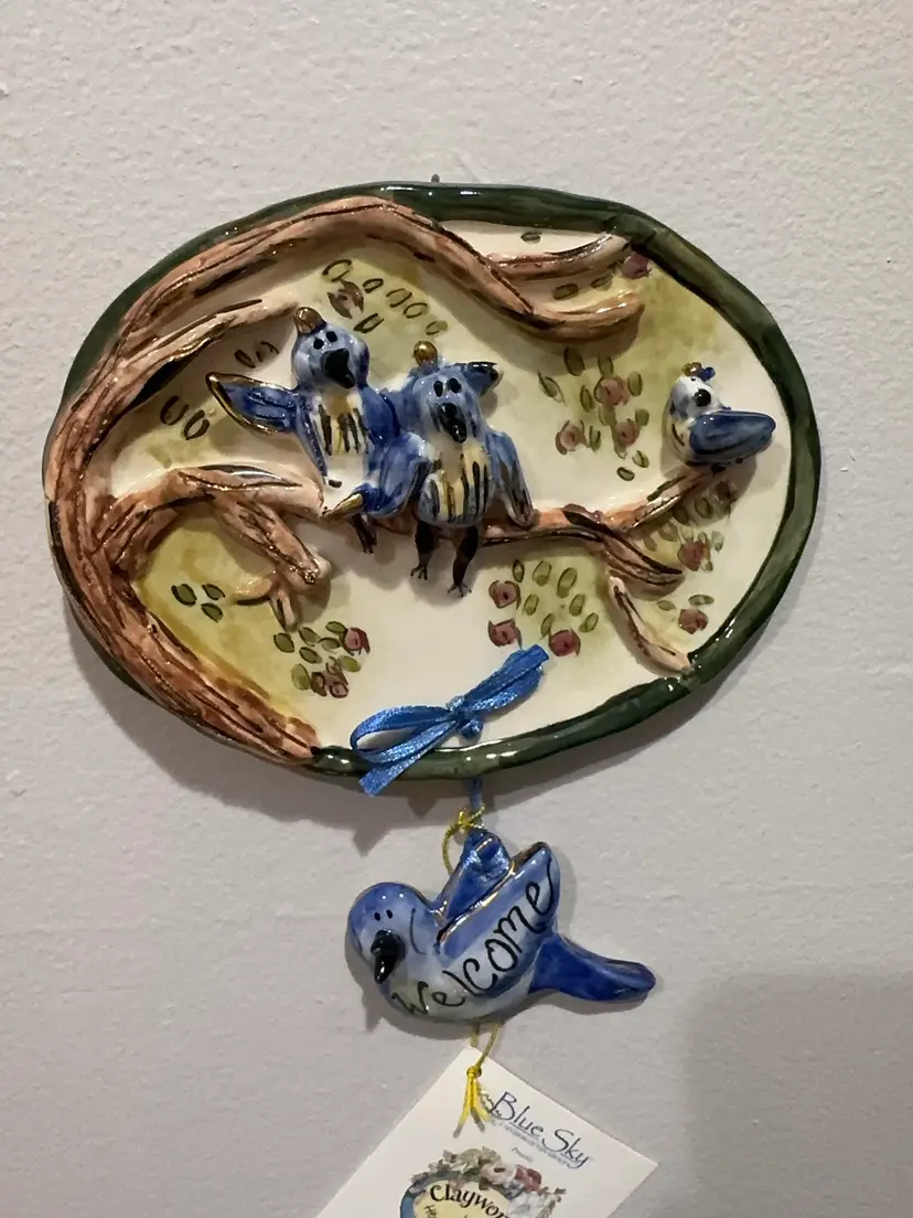 Ceramic Bluebird Wall Plaque By Blue Sky Pottery