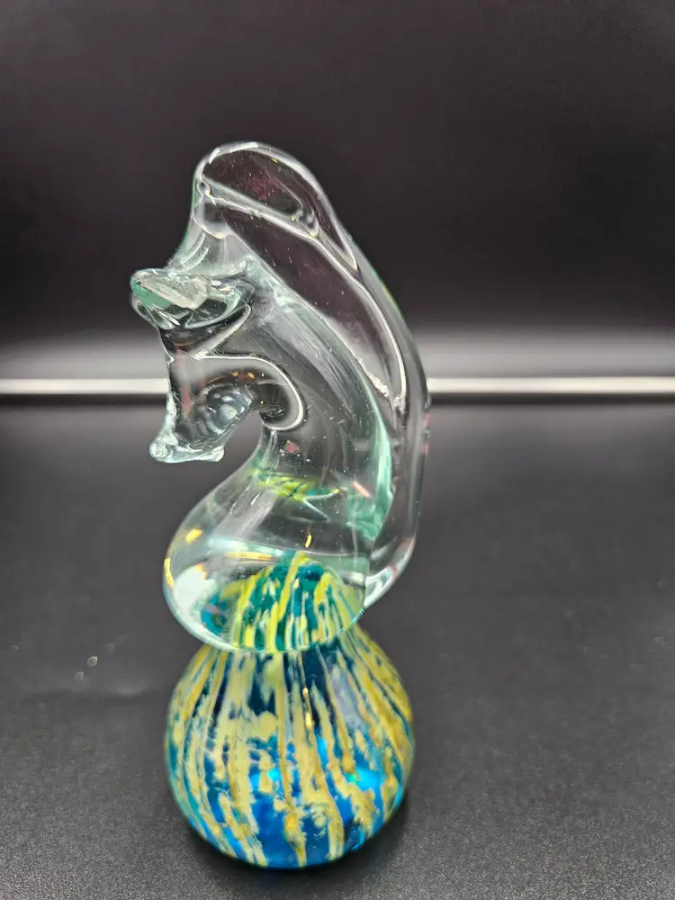 MDina Malta Seahorse Glass, signed sculpture paperweight