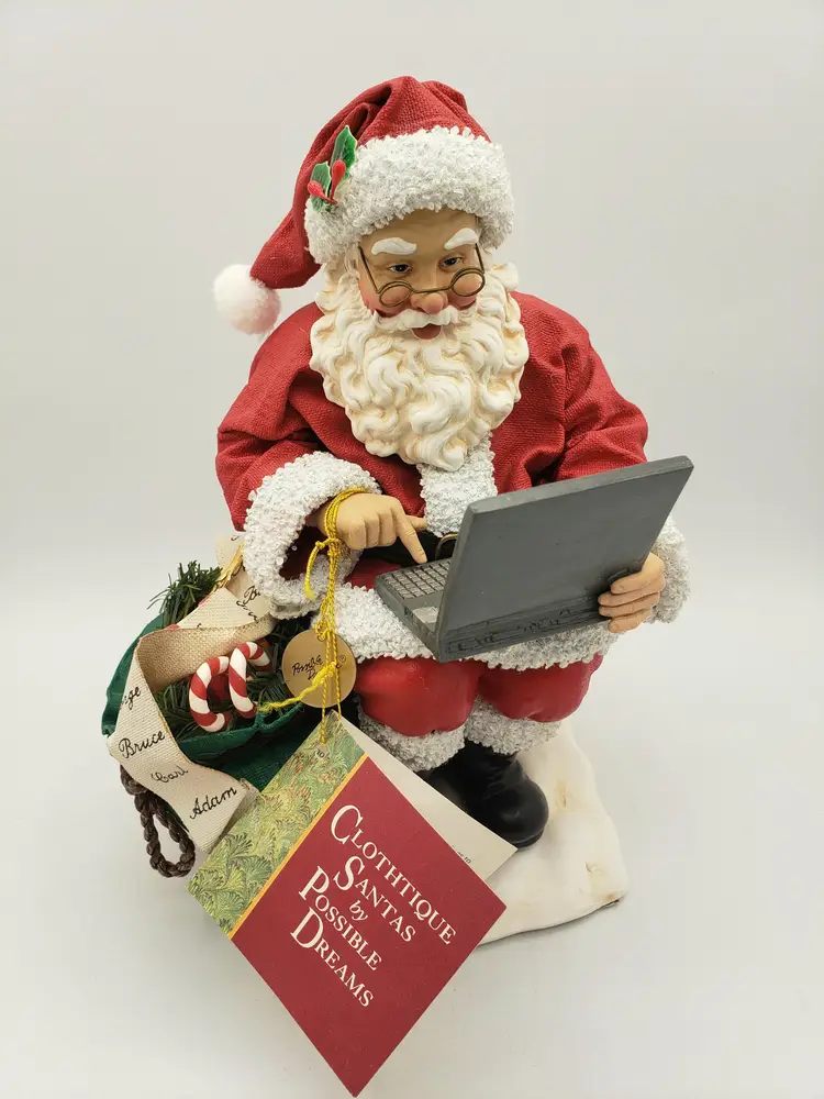 Vintage Clothtique Possible Dreams Santa's New List Computer Laptop Naughty Nice. Made in 1998. Item 713178.