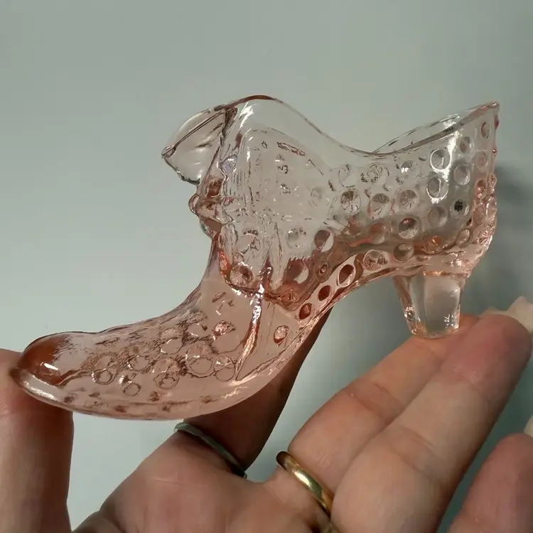 Fenton Rose Pink Hobnail Glass Cat Slipper Shoe 6”