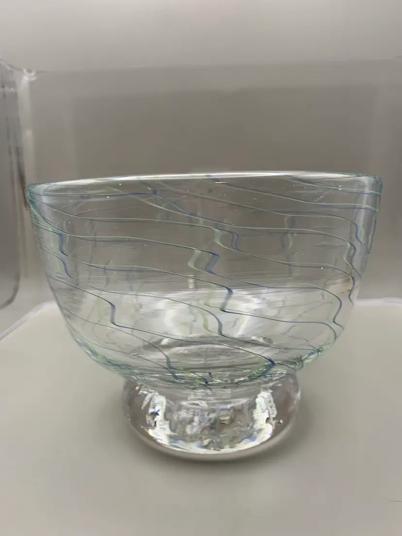 Vintage Hand Blown Clear Art Glass Bowl With Touches Of Color